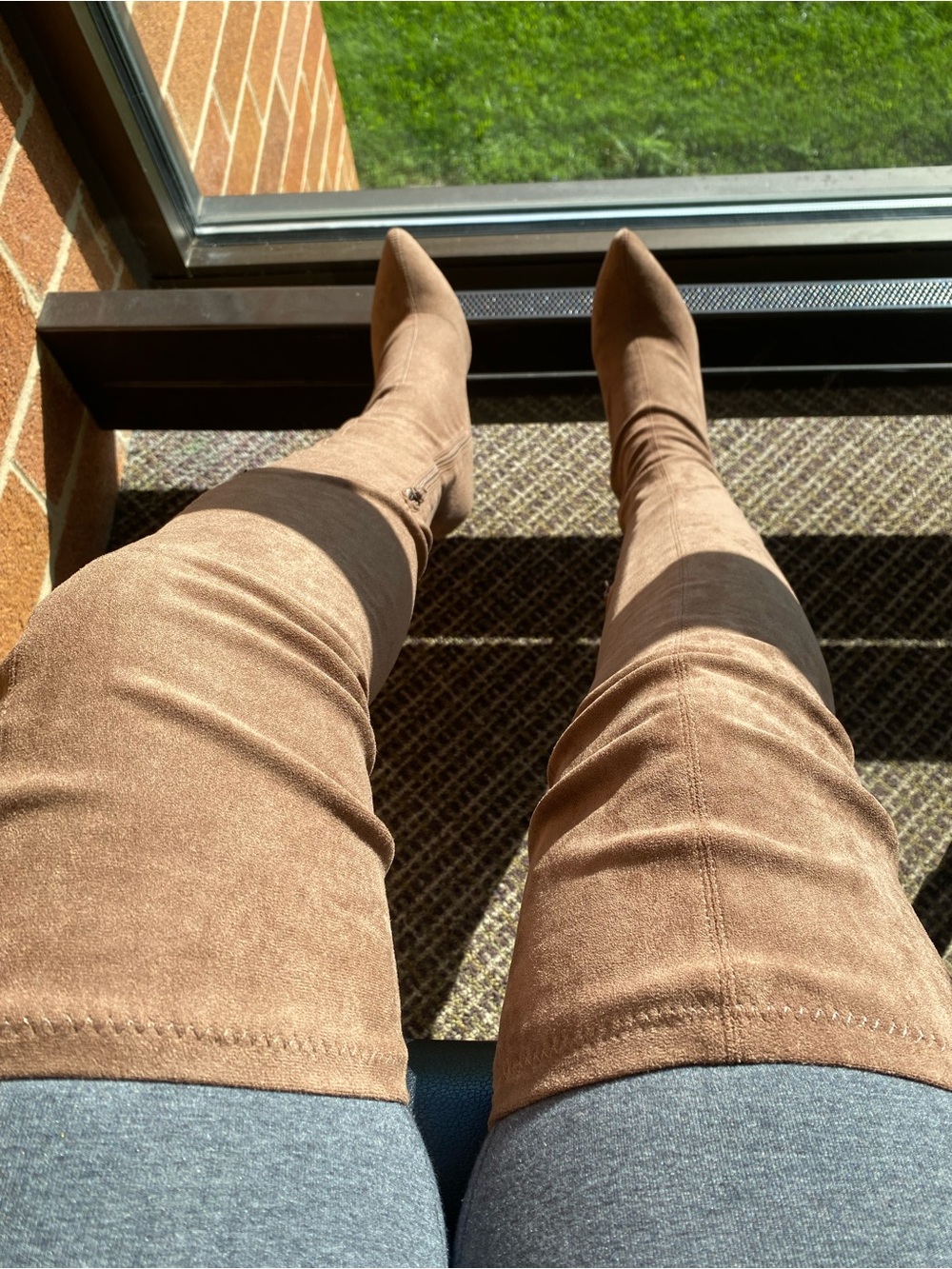 Women’s Tan Suede-Look Over-the-Knee Jeans